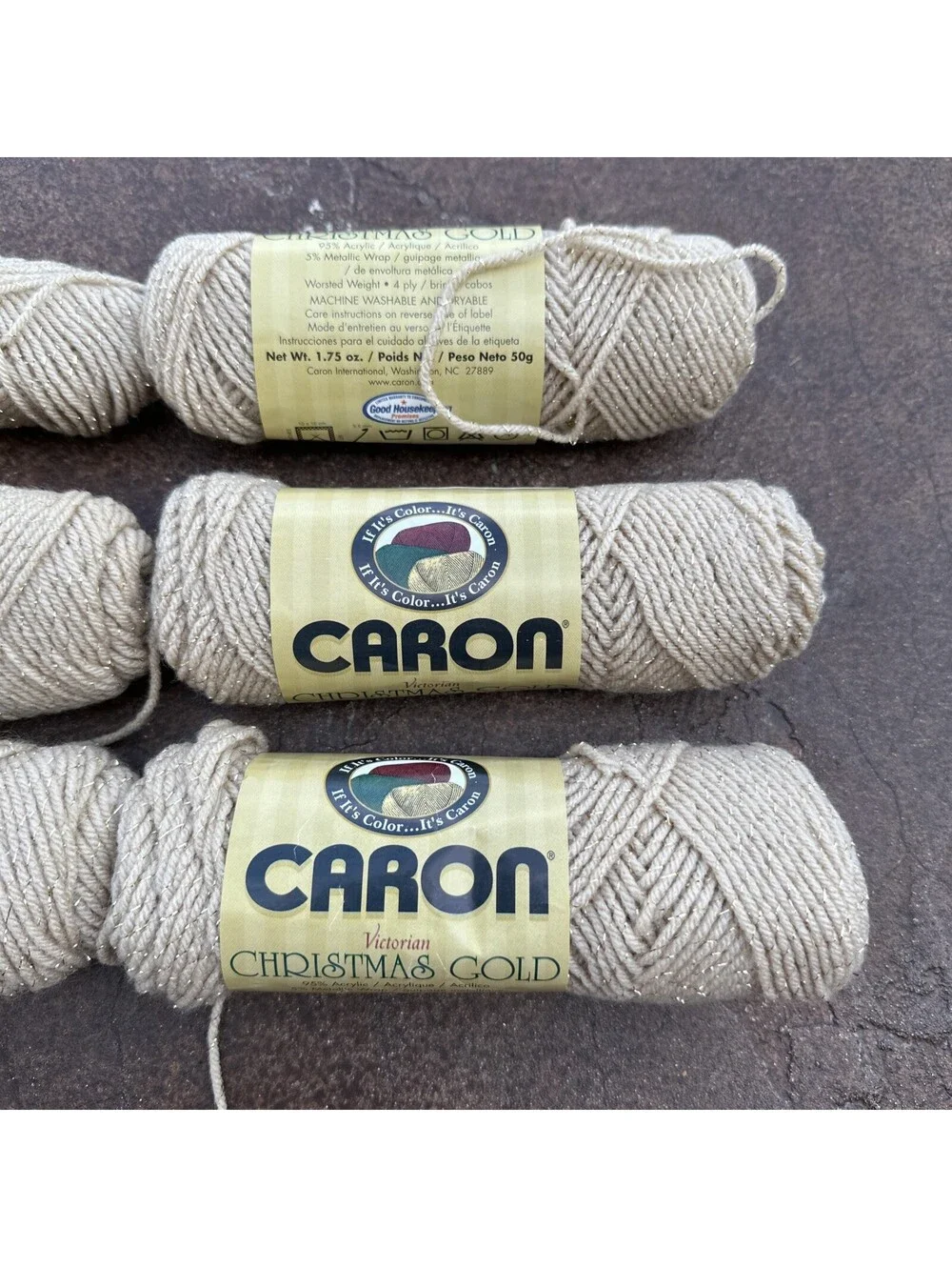 Six Skeins Caron Victorian Christmas Gold Yarn Lace Lot